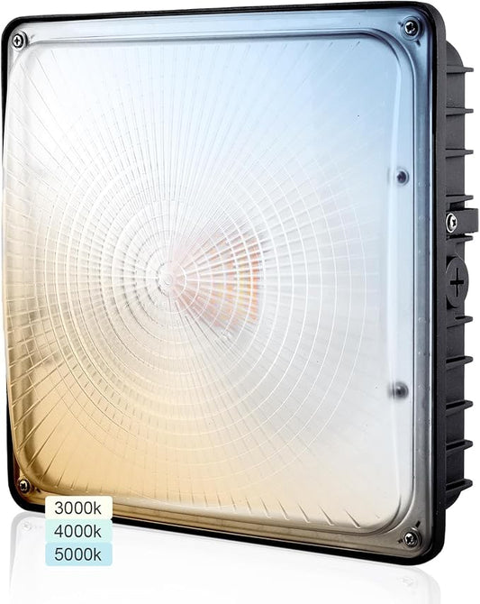 LED Canopy Light 70W 3CCT 3000/4000/5000K, 30/45/60/70W Selectable, IP65 Waterproof, LED Canopy Lights Outdoor, Dim 100-277VAC, Square Gas Station Light for Garage Carport, ETL Listed
