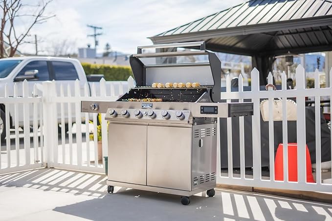 Monument Grills 6-Burner Convertible Natural Gas Smart bbq Grill Stainless Steel Denali 605 with Smoke Box