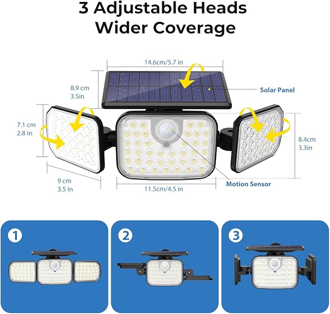 Peasur 2 Pack Solar Motion Lights Outdoor with Remote Control, Solar Security Light with 3 Modes, IP65 Waterproof Flood Lights Outside for Camping Garden Patio Garage Backyard, White