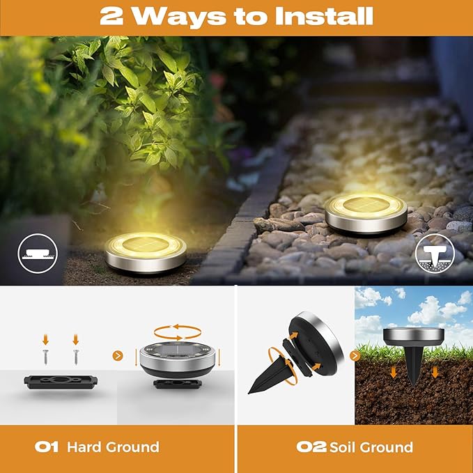 Solar Ground Lights,24 Pack Flat Solar Light Outdoor Waterproof, Bright LED Solar Disc Lights, 3000K Warm White Landscape Lighting for Outside Yard Garden Pathway Driveway Lawn
