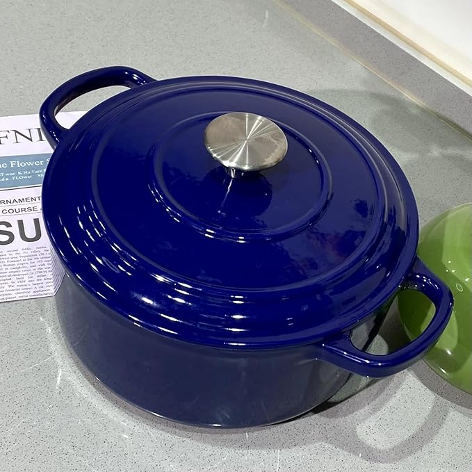 Commercial Grade, Cast Iron Enameled Cookware (Blue, Duch Oven 7qt)