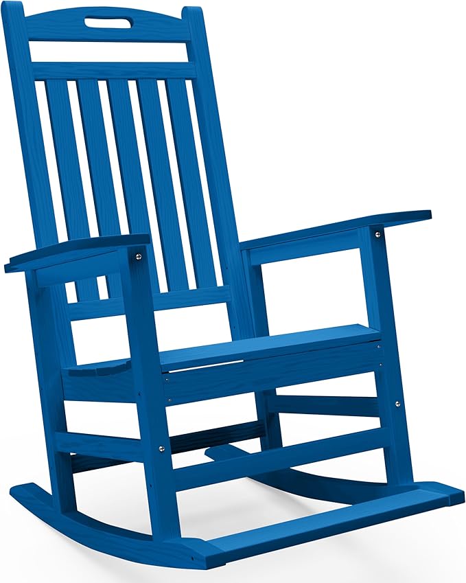 Outdoor Rocking Chair, HDPE Patio Rocking Chairs with Footboard, All Weather Porch Rockers Outdoor for Adult, Effortless Installation, Navy