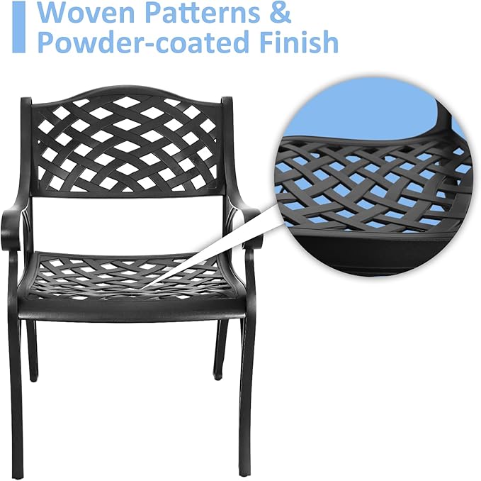 Cast Aluminum Outdoor Bistro Chairs Set of 4, Patio Dinning Chairs, 4 Pieces Metal Conversation Chairs for Deck, Porch Garden