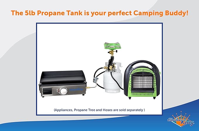 FLAME KING YSN5LB 5 Pound Propane Tank Cylinder, Great For Portable Grills, Fire Pits, Heaters And Overlanding, White