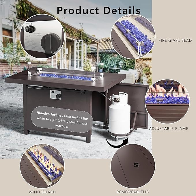 Aluminum Patio Furniture Set with Fire Pit Table, 7 Seats Outdoor Patio Conversation Sets with Swivel Chair Modern Metal Sectional Sofa with Upgrade Cushions for Patio, Backyard