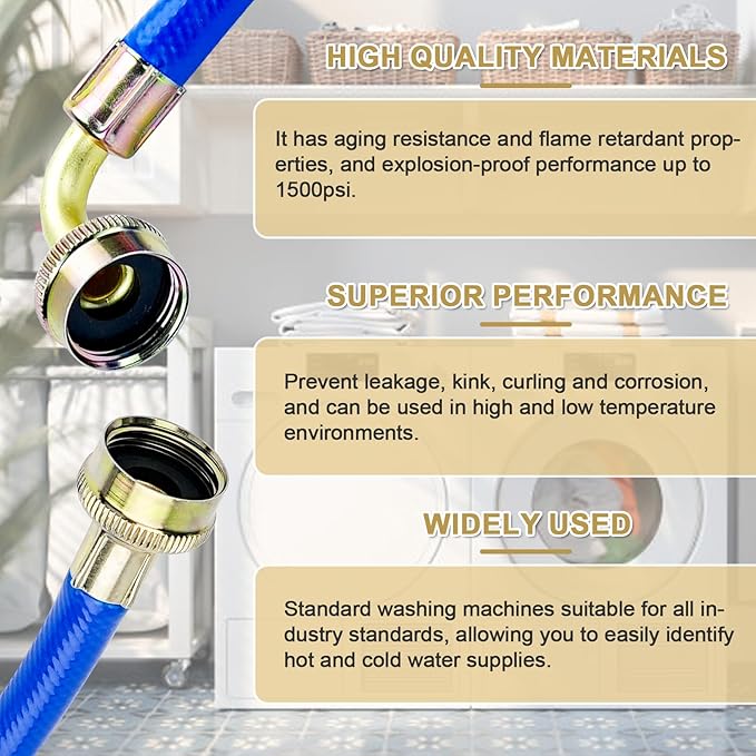 4FT Rubber Washing Machine Hoses with 90 Degree Elbows Burst Proof 2 Pack For Hot and Cold Water 3/4" NPT Connection Water Supply Lines by Cenipar Fit for ALL Washing Machine