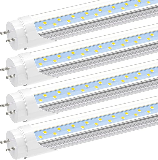 JESLED T8 LED 4FT Type A+B Light Bulbs, 24W(65W Equivalent), 3000LM, 6000K Super Bright, Plug and Play or Ballast Bypass, 4 Foot LED Fluorescent Tube Replacement, ETL Listed, Dual-Ended, Clear(4-Pack)