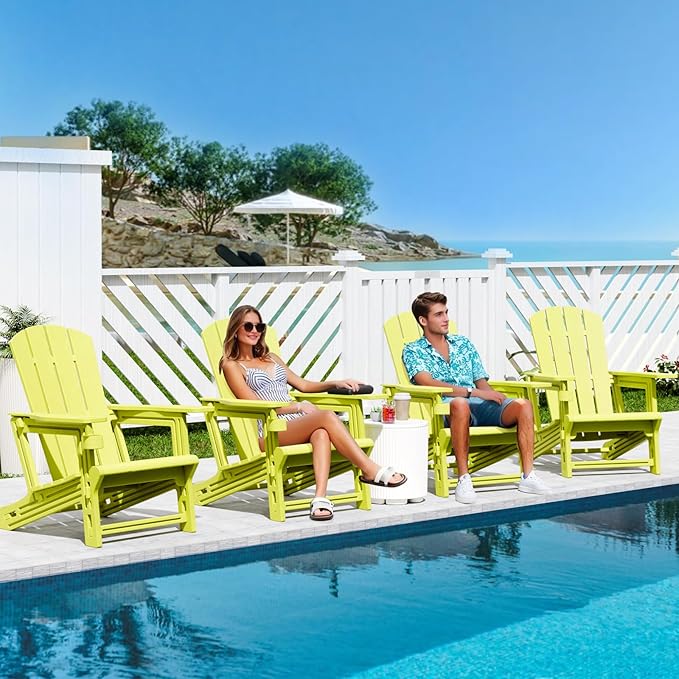Adirondack Chairs Set of 6,Adirondack Chair with Cup Holders,Wooden Textured Plastic Fire Pit Chair,All-Weather Outdoor Patio Chairs for Lawn,Backyard Deck, Porch,400LBS Heavy-Duty,Yellow