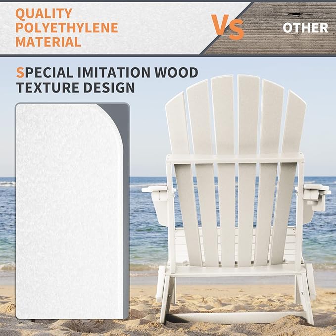 FUNBERRY Folding Adirondack Chair Set of 2, HDPE All Weather Fire Pit Chairs with Cup Holder for Outdoor