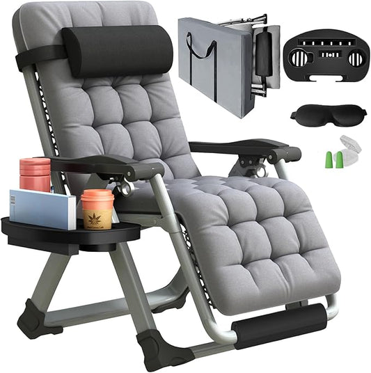 XL Zero Gravity Lounge Chair 29", Oversized Padded Folding Recliner for Patio with Storage Bag, Removable Cushion, Footrest, Full Aluminum Lock & Large Cup Holder, Supports 450 lbs, Grey