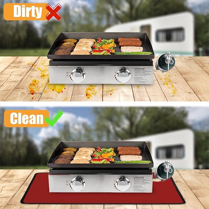 24x31in Heat Resistant Grill Mats for Outdoor Grill to Protect Your Prep Table and Outdoor Grill Table - Fire Proof & Water Proof & Oil Proof BBQ Mat - Red（1mm）