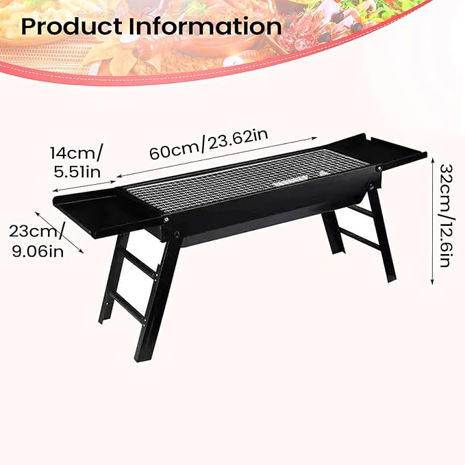 Portable Charcoal Grill - Foldable Removable Stove, Outdoor Grills with Trays, Compact Easy Storage, Authentic Versatile Design, Premium Camping Grill, Backyard Cooking Tool for Garden, Picnic, Travel