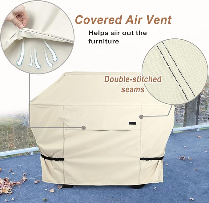 NettyPro Gas BBQ Grill Cover 52 Inch Waterproof 600D Heavy Duty Outdoor Barbecue Cover for Weber, Char-Broil, Brinkmann, Nexgrill Grills and More, Light Tan