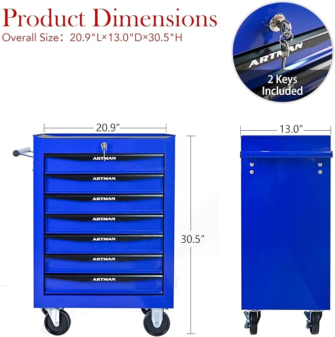 7 Drawers Tool Cart on Wheels, Multifunctional Rolling Tool Box, Drawers Rolling Trolley Organizer Tool Storage Chest for Warehouse,Garage,Workshop,Repair Shop (7 Drawers-30.5" H)