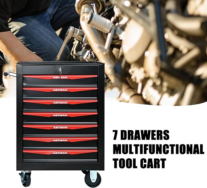 7 Drawers Tool Cart on Wheels, Multifunctional Rolling Tool Storage Chest, Drawers Rolling Trolley Organizer Tool Box for Warehouse, Garage, Workshop, Repair Shop (7 Drawers-30.5" H)