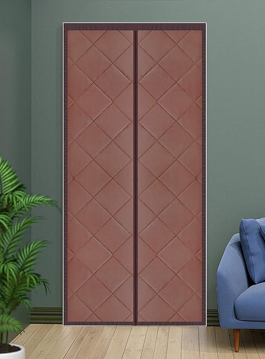 Magnetic Thermal Insulated Blackout Door Curtain Storm Wind Fleece Insulation Curtian Magnetic Screen Door with Thermal and Insulated Waterproof Noise Reduce 43"x82" Inch PU Leather Brown