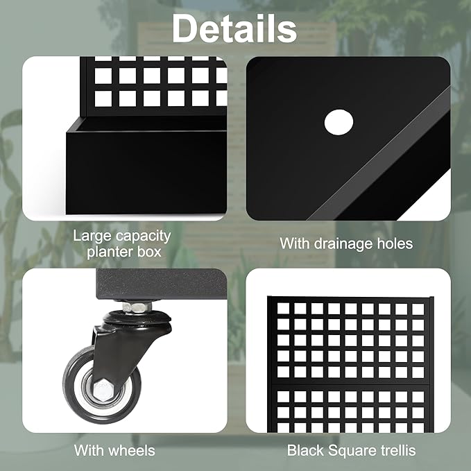 Metal Planter Box with Trellis, Raised Garden Bed for Climbing Plants，Privacy Screen with Garden Boxes，Drainage Hole for Vegetables, Flowers, Vines (35" L×16" W×71" H, Black)
