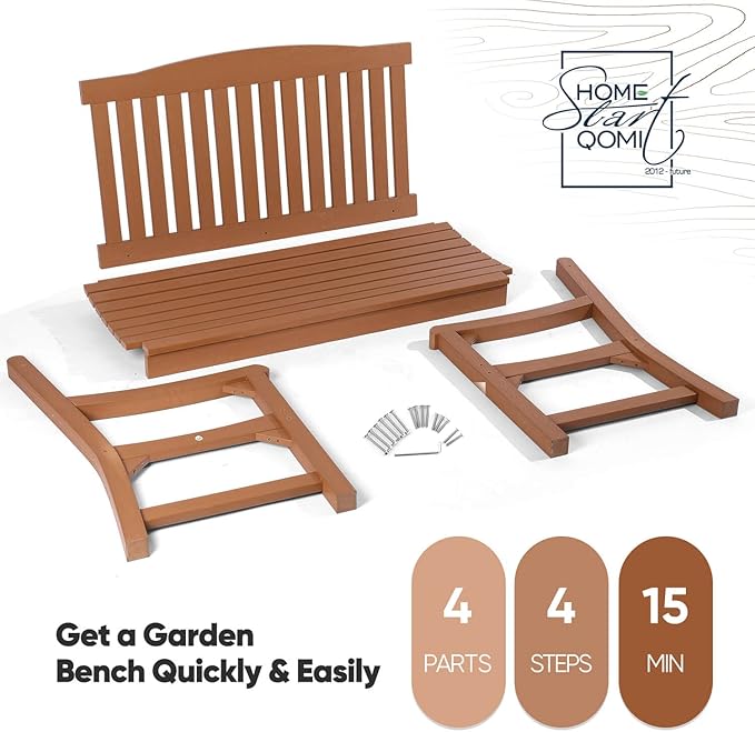 Outdoor Bench Set of 4, All Weather Resistant Poly Lumber 2-Person Weatherproof Patio Garden Bench, Will not Rot and Fade, Outside Bench Suit for Garden, Porch,Balcony, Poolside, Park - Teak