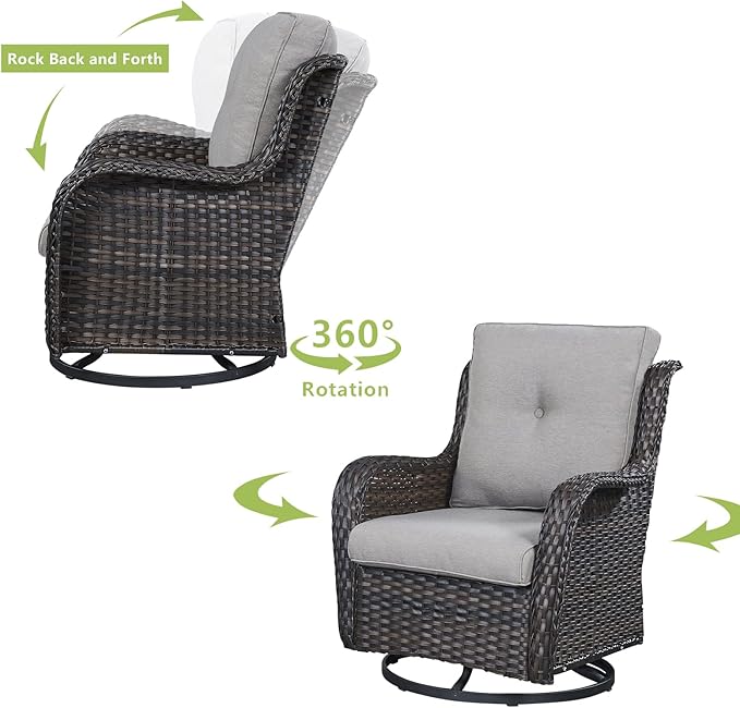 HUMMUH 6 Piece Patio Furniture Set PE Wicker Rattan 3-Seat Outdoor Sectional Sofa with Love Seats,Patio Swivel Chairs,Ottomans Conversation Sets for Garden, Poolside, Backyard