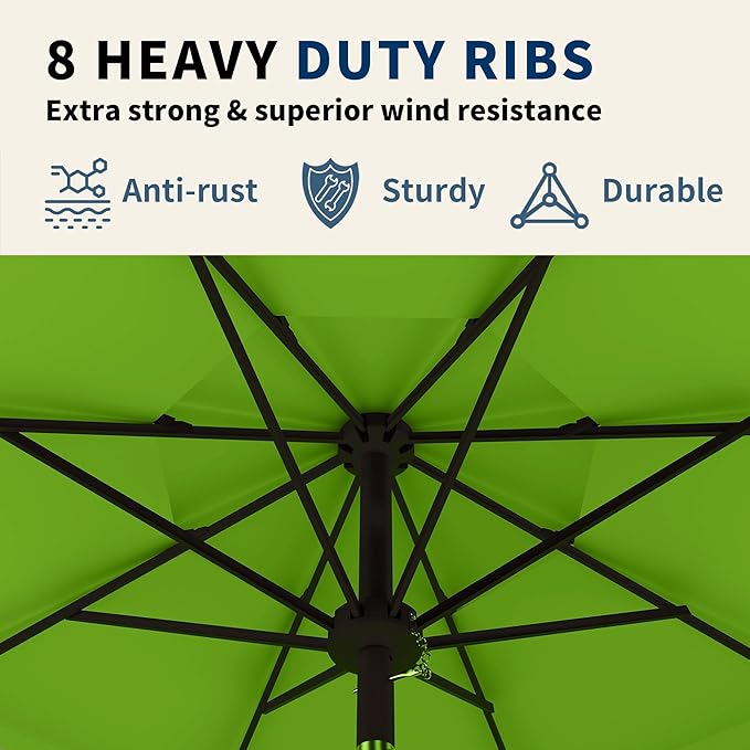 9FT 3 Tiers Patio Umbrella with Auto Tilt and Crank,Outdoor Table Market Umbrella with 8 Sturdy Ribs for Garden,Lawn,Deck,Backyard and Pool,Apple Green