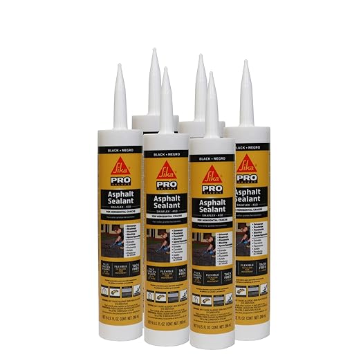 SIKA Sikaflex-410 Asphalt Sealant - Black, Self-Leveling Hybrid for Filling Cracks in Driveways & Pavements - 9 fl. oz Cartridge - Durable, Fast-Acting, Weather Resistant (Pack of 6)