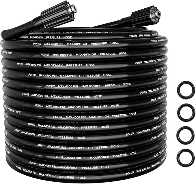 POHIR Pressure Washer Hose 50FT, Kink Resistant Power Washer Replacement Hose 1/4 Inch with M22 14MM Swivel, Lightweight Pressure Washer Extension Hose 4000 PSI