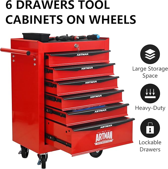 6 Drawers Rolling Tool Box on Wheels, Multifunctional Tool Cart, Drawers Rolling Trolley Organizer Tool Storage Chest for Warehouse,Garage,Workshop,Repair Shop (6 Drawers-30.5" H)