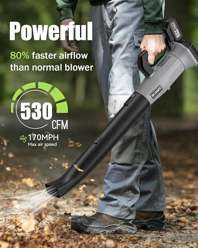 Cordless Leaf Blower - 2x3Ah Battery, 530CFM 170MPH, Powerful Battery Powered Leaf Blower Cordless with Battery and Charger, 7-Speed Control, 2 Extended Tubes for Yard, Lawn & Garden