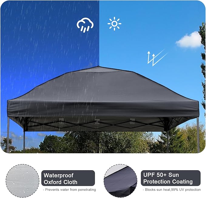 10x10 Pop Up Canopy Tent with 2 Sidewalls, Easy Up Canopy Outdoor Party Sun Shade Tent Portable Gazebo for Beach Camping Events with Carry Bag and 4 Sand Bags
