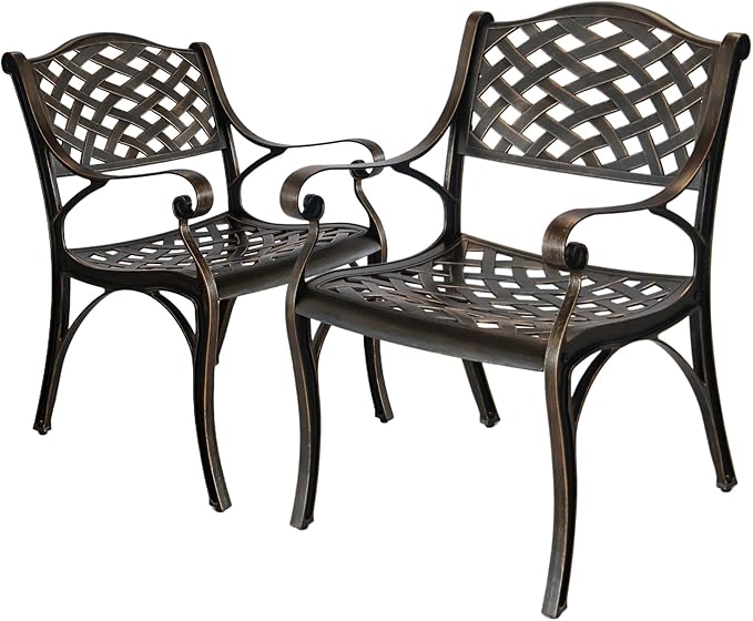 Cast Aluminum Patio Chairs Set of 2, Outdoor Dining Chairs, All-Weather Metal Patio Chairs, Patio Bistro Chairs with Armrest for Garden Backyard Porch Balcony Lawn Pool