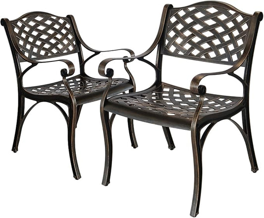 Cast Aluminum Patio Chairs Set of 2, Outdoor Dining Chairs, All-Weather Metal Patio Chairs, Patio Bistro Chairs with Armrest for Garden Backyard Porch Balcony Lawn Pool