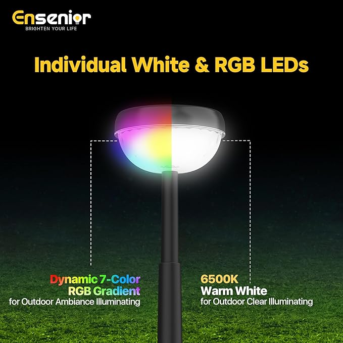 Ensenior Color Changing Solar Lights Outdoor, Auto ON/Off 6500K White Light & RGB LED Solar Garden Lights for Pathway, Yard, Patio, Waterproof, Energy-Efficient Landscape Lighting, 10-Pack