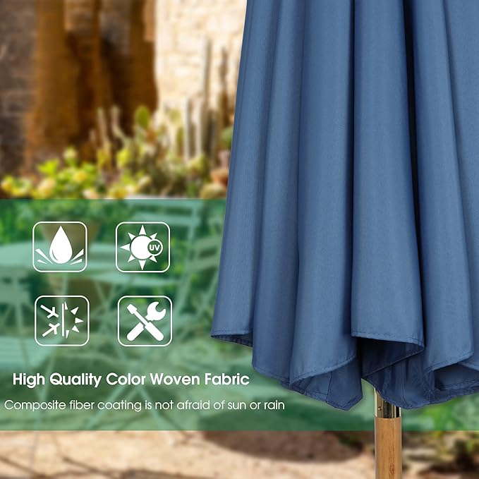 9ft Bamboo Umbrella, Outdoor Patio Umbrella, Waterproof Market Umbrella, 8 Ribs Table Umbrella with Pulley Lift for Garden, Deck, Pool, lawn, Backyard