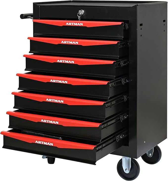 7 Drawers Tool Cart on Wheels, Multifunctional Rolling Tool Storage Chest, Drawers Rolling Trolley Organizer Tool Box for Warehouse, Garage, Workshop, Repair Shop (7 Drawers-30.5" H)
