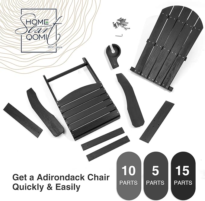 Adirondack Chairs Set of 4, All Weather Resistant Plastic Chairs with Cup Holder, 5 Easy Steps to Install, Outdoor Chairs for Patio, Garden, Backyard Deck, Lawn, Fire Pit - Black