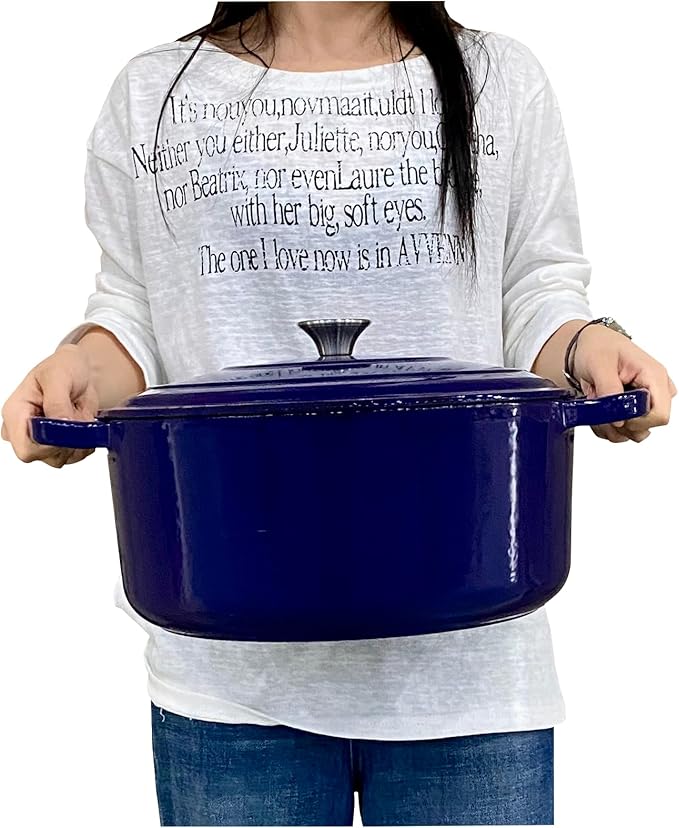 Commercial Grade, Cast Iron Enameled Cookware (Blue, Duch Oven 7qt)