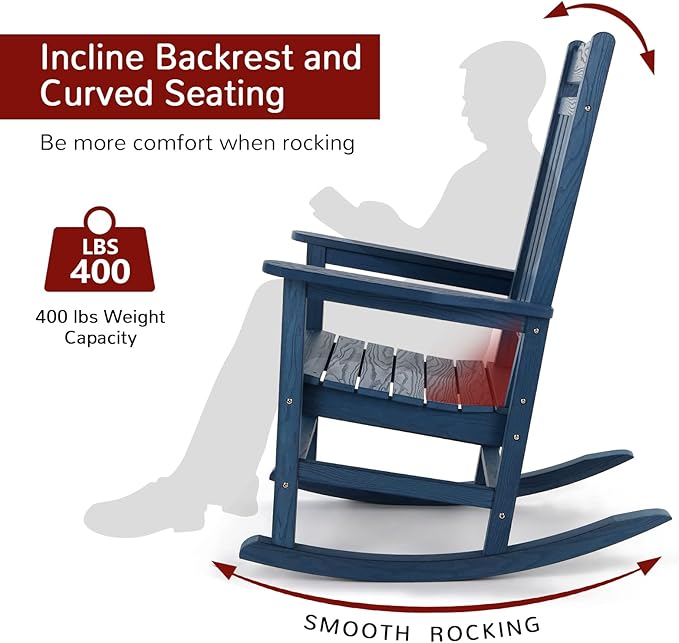 Stoog All-Weather Patio Rocking Chairs Set of 2, Outdoor Rocking Chair with 400 lbs Support, Porch Rocker, Rocking Chairs for Porch, Backyard, Garden and Deck, Blue
