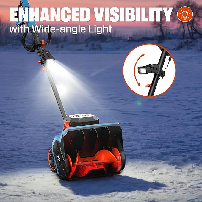 SENIX 60V 15" Cordless Snow Blower, Snow Shovel with Wheel for Decks, Steps, Driveways & Walkways | Steel Auger, 6000mAh Battery, 6" Depth, 33FT Throw, 600lbs/m, LED Lights, 2 Speed, 75° Direction