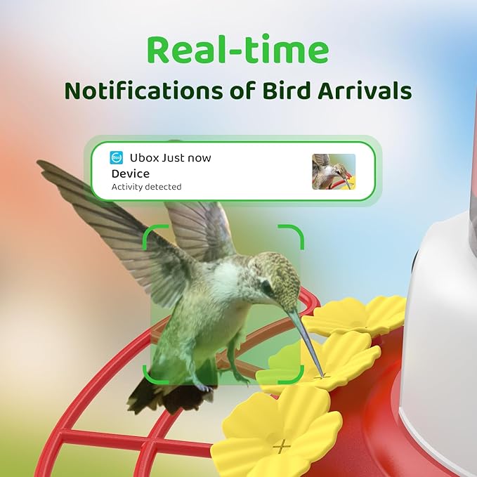 SEHMUA Smart Hummingbird Feeder with Camera, Solar Powered Bird Cam with 1 Year Trial AI Identify, Ant Moat & Bee Proof, Outdoor Hanging, Gift for Bird Watching