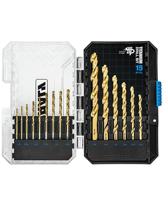 CRALY 15-Piece Cobalt Drill Bit Set, M35 HSS Titanium Coated Jobber Length Twist Drill Bits, Dash Tip & 135 Degree Split Point, 3-Flat Shank, for Hard Metal, Stainless Steel, Cast Iron, Plastic