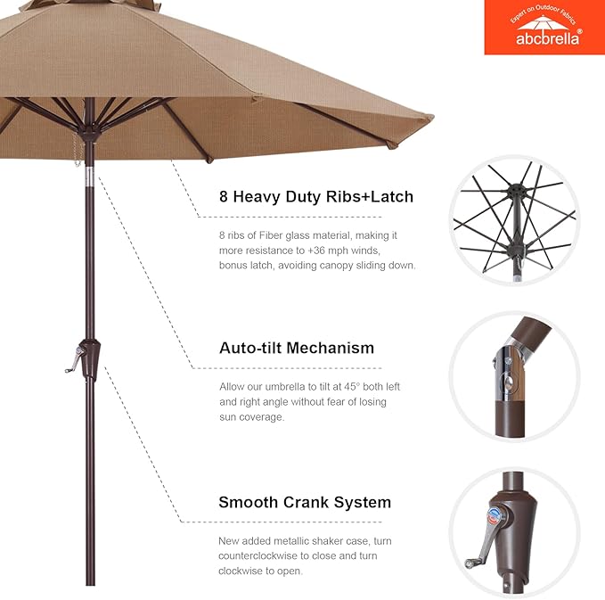 ABCCANOPY OLEFIN® 5-Year No Fading 9FT Patio Umbrella, Outdoor Table Umbrella with 8 Sturdy Ribs for Deck, Backyard, Picnic (Black)