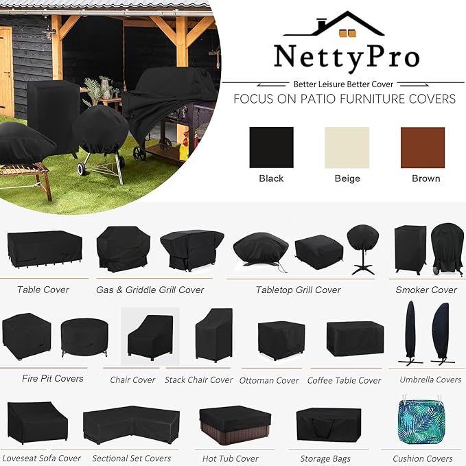 NettyPro Grill Cover for Charcoal Kettle Grill 26 inch, Heavy Duty Waterproof Outdoor Round Smoker Cover, 33" W x 27" D x 38" H, Black