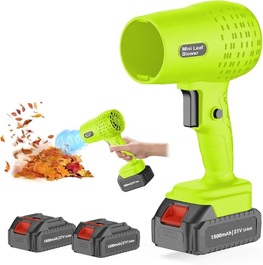 Leaf Blower with 21V*2 Pcs Batteries, 950000RPM Powerful Fan, High Variable Speed 200 MPH, Handheld Air Blower, Perfect for Car Drying, Patio Cleaning, Lawn Caring, Leaves Blowing (Green)
