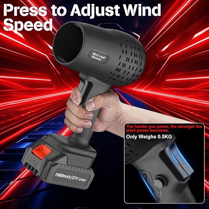 Leaf Blower with 21V*2 Pcs Batteries, 950000RPM Powerful Fan, High Variable Speed 200 MPH, Handheld Air Blower, Perfect for Car Drying, Patio Cleaning, Lawn Caring, Leaves Blowing (Black)