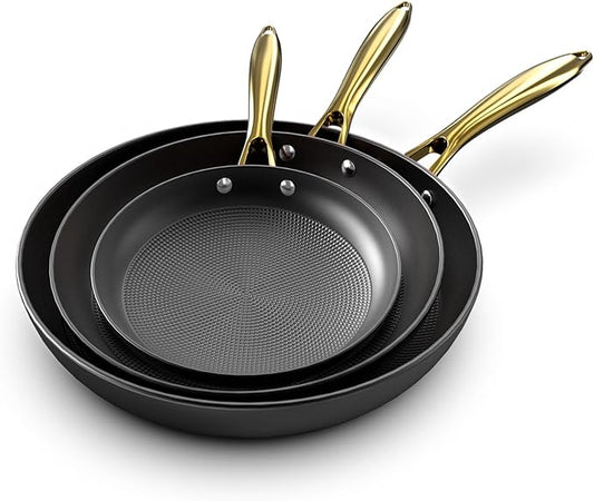 imarku Non Stick Frying Pans, Nonstick Cast Iron Skillets 3 Pcs - 8 Inch, 10 Inch and 12 Inch Nonstick Frying Pan Set, Professional Frying Pans Set, Frying Pan with Stay Cool Handle, Chrismas Gifts
