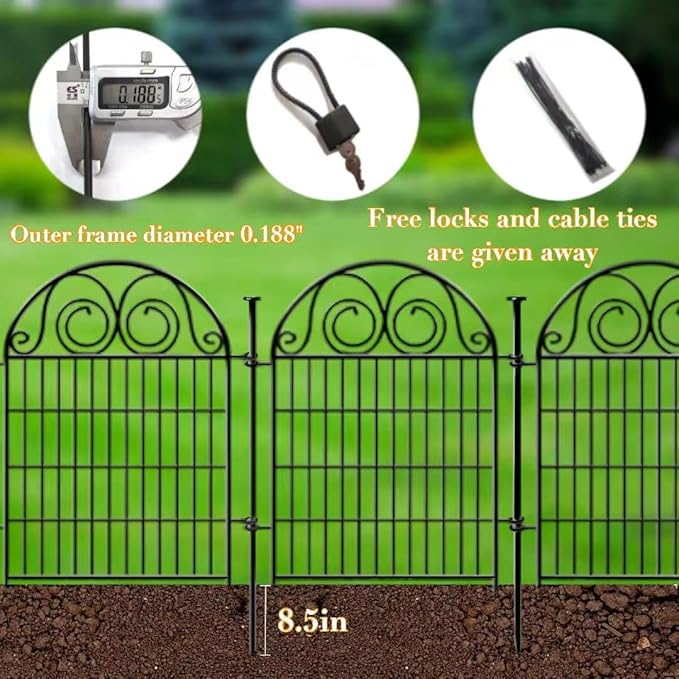 Tall Garden Fence Animal Barrier with Gate, 32 in(H) 8 Panels Garden Fences and Borders for Dogs, Dog Fence Outdoor for Yard, Total Length 17.5 Ft Metal Temporary Fencing│Patented