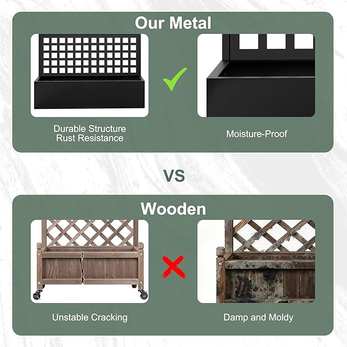 Metal Raised Garden Beds Outdoor with Trellis & Privacy Screen for Outdoor Plants, Planter Box for Climbling Plants, Flowers, Vine, Large Garden Boxes with Drainage Holes (47"L×16"W×71"H, Black)