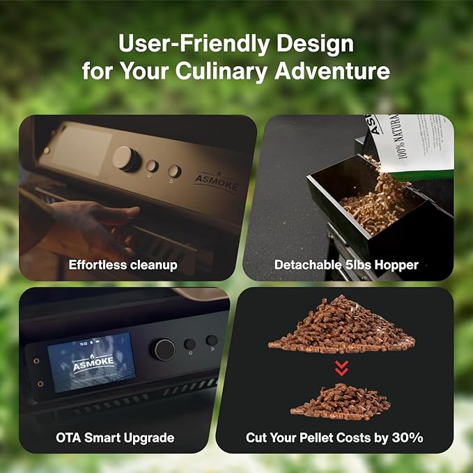 ASMOKE Essential V2 - Smart Portable Wood Pellet Grill & Smoker with 5" LCD Screen, 8-in-1 Grill,8H Battery, Effortless Cleaning, Wi-Fi Smart Control, 271 sq.in,Fit for Family BBQ & Outdoor Cooking