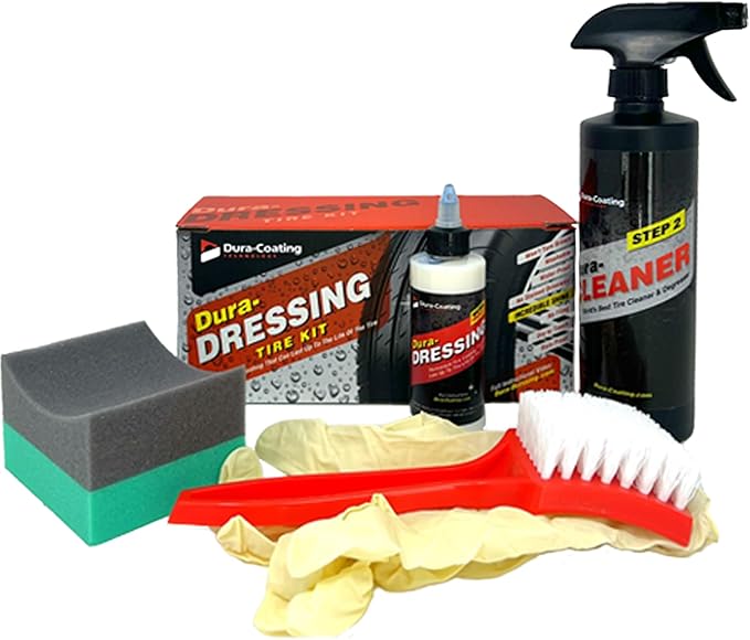 DURA-COATING TECHNOLOGY, Dressing Total Tire Kit - Single Size Car Kit - Tire Dressing, Cleaning and Restoration Kit for Cars - High Gloss Coating to Renew and Protect Your Tires - Made in USA