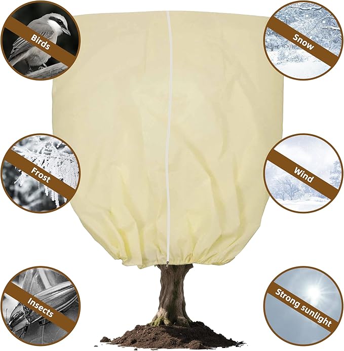 Huge Plant Covers Freeze Protection 95x80 inches 1 Pack,Frost Cloth for Outdoor Plants, 2.5 oz/yd² Thickened Winter Tree Covers with Zipper Drawstring,Frost Blanket from Wind,Pest and Animal.
